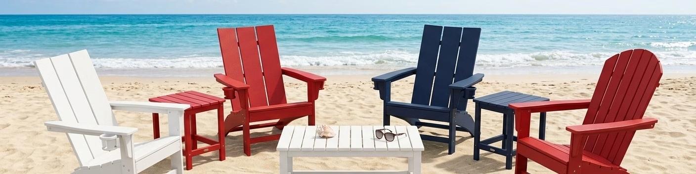 East Palm Bay Adirondack chairs and tables beside the ocean